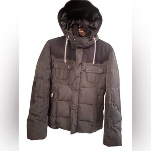 SIEG Olive Green Black Quilted Puffer Jacket Insulated Hooded Workwear Outdoor L